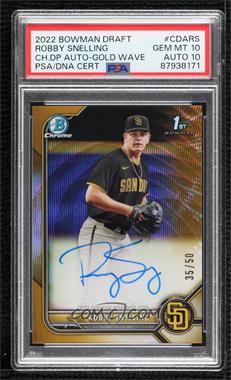 2022 Bowman Draft - Chrome Draft Pick Autographs - Gold Wave Refractor #CDA-RS - Robby Snelling /50 [PSA 10 GEM MT]