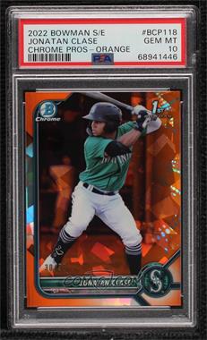 2022 Bowman Sapphire Edition - Chrome Prospects - Orange #BCP-118 - Jonatan Clase /50 [PSA 10 GEM MT]