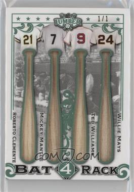 2022 Leaf Lumber - Bat Rack 4 Relics - Emerald #BR4-05 - Roberto Clemente, Mickey Mantle, Ted Williams, Willie Mays /1