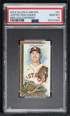 2022 Topps Allen & Ginter - [Base] - Mini Gold Border #51 - Justin Verlander [PSA 10 GEM MT]