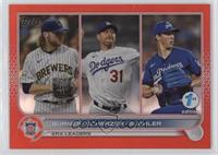 League Leaders - Corbin Burnes, Max Scherzer, Walker Buehler #/50