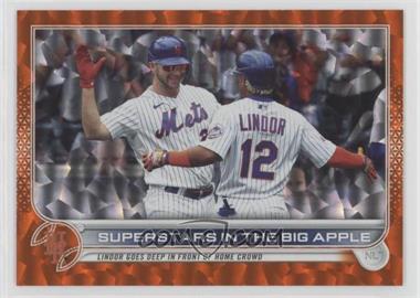 2022 Topps Series 2 - [Base] - Orange Foilboard #436 - Checklist - Superstars in the Big Apple (Lindor Goes Deep in Front of Home Crowd) /299
