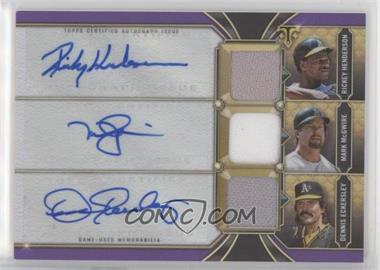 2022 Topps Triple Threads - Autograph Relic Combos - Amethyst #ARC-HME - Rickey Henderson, Dennis Eckersley, Mark McGwire /27