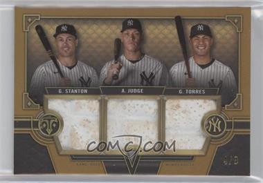 2022 Topps Triple Threads - Touch 'em All! Three-Player Triple Relics - Gold #TEARC-SJT - Aaron Judge, Gleyber Torres, Giancarlo Stanton /9