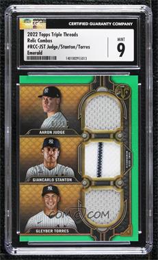 2022 Topps Triple Threads - Triple Threads Relic Combos - Emerald #RCC-JST - Aaron Judge, Gleyber Torres, Giancarlo Stanton /18 [CGC 9 Mint]