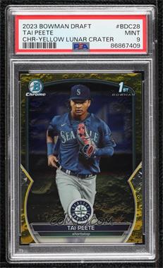 2023 Bowman Draft - Chrome - Yellow Lunar Crater Refractor #BDC-28 - Tai Peete /75 [PSA 9 MINT]