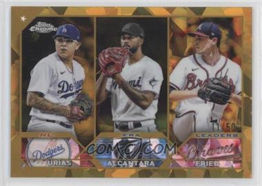 2023 Topps Chrome Sapphire Edition - [Base] - Gold #211 - League Leaders - Max Fried, Sandy Alcantara, Julio Urías /50