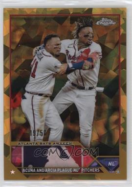 2023 Topps Chrome Update Series Sapphire Edition - [Base] - Gold #USCS143 - Veteran Combos - Atlanta Bats Awaken (Acuna and Arcia Plague NL Pitchers) /50