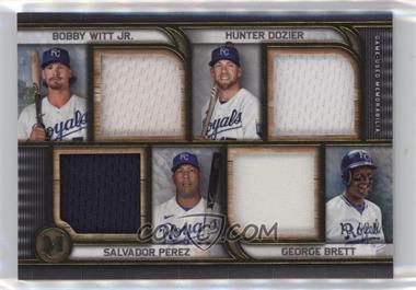 2023 Topps Museum Collection - Four-Player Primary Pieces Quad Relics - Gold #FPQR-WDPB - George Brett, Salvador Perez, Hunter Dozier, Bobby Witt Jr. /25