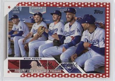 2023 Topps Series 1 - [Base] - Independence Day #113 - Checklist - Star Power (Dodgers Core Stays Loose Pregame) /76