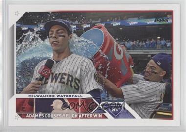 2023 Topps Update Series - [Base] #US328 - Veteran Combos - Milwaukee Waterfall (Adames Douses Yelich After Win)