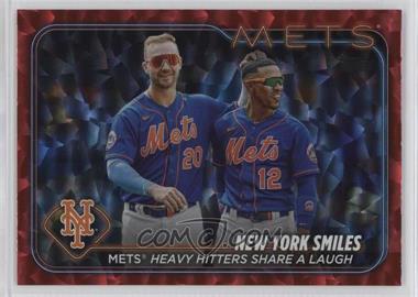 2024 Topps Series 1 - [Base] - Red Crackle Foil #38 - Checklist - New York Smiles (Mets' Heavy Hitters Share a Laugh) /199