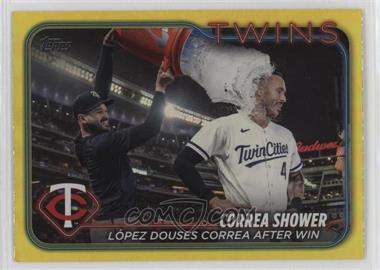 2024 Topps Series 1 - [Base] - Yellow Foil #155 - Checklist - Correa Shower (Lopez Douses Correa After Win)