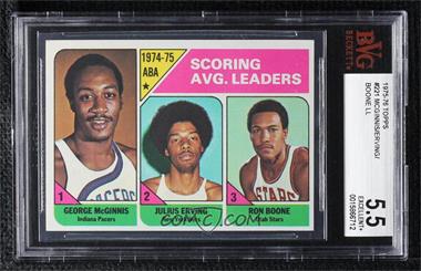 1975-76 Topps - [Base] #221 - League Leaders - George McGinnis, Julius Erving, Ron Boone [BVG 5.5 EXCELLENT+]