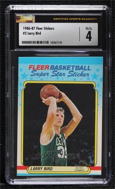 1988-89 Fleer Super Star Sticker - [Base] #2 - Larry Bird [CSG 4 VG/Ex+]