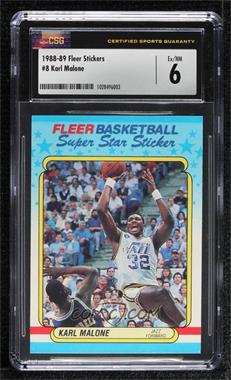 1988-89 Fleer Super Star Sticker - [Base] #8 - Karl Malone [CSG 6 Ex/NM]