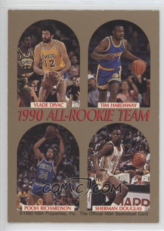1990 91 Nba Hoops All Rookie Team Alrt 1 David Robinson Vlade Divac Tim Hardaway Pooh Richardson Sherman Douglas Back Players Photos Are Bordered