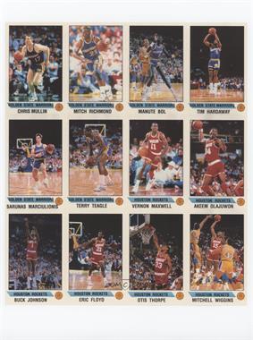 1990-91 Panini Album Stickers - Uncut Sheet #25-30, 67-72 - Chris Mullin, Mitch Richmond, Manute Bol, Tim Hardaway, Sarunas Marciulionis, Terry Teagle, Vernon Maxwell, Hakeem Olajuwon, Buck Johnson, Eric Floyd, Otis Thorpe, Mitchell Wiggins