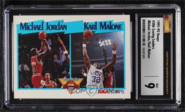 1991-92 NBA Hoops - [Base] #306 - League Leaders - Michael Jordan, Karl Malone [CSG 9 Mint]