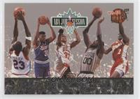 Tim Perry, Duane Causwell, Scottie Pippen, Robert Parish, Stacey Augmon, Michae…