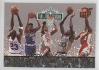 Tim Perry, Duane Causwell, Scottie Pippen, Robert Parish, Stacey Augmon, Michae…