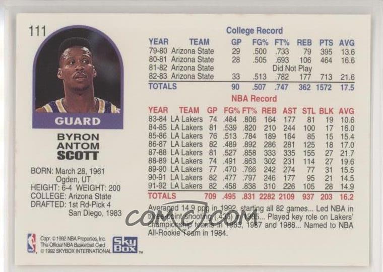 1992 93 Nba Hoops Base 111 Byron Scott 1992 93 Nba Hoops Base 111 Byron Scott