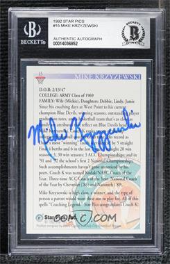 1992-93 Star Pics - [Base] - Autographs #15 - Mike Krzyzewski [BAS BGS Authentic]