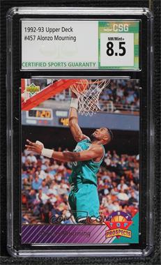 1992-93 Upper Deck - [Base] #457 - Top Prospects - Alonzo Mourning [CSG 8.5 NM/Mint+]