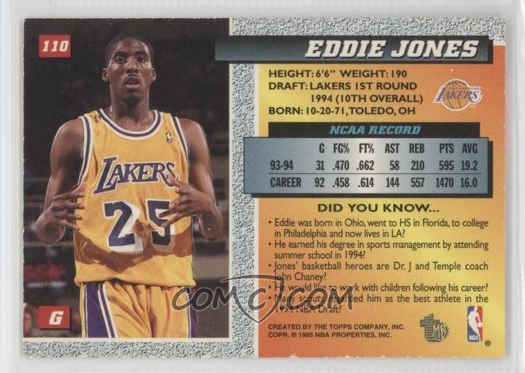 1994 95 Topps Embossed Base Golden Idol 110 Eddie Jones
