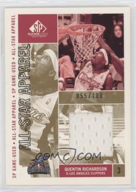 2002-03 SP Game Used Edition - All-Star Apparel - Gold #QR-AS - Quentin Richardson /100