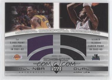 2002-03 Upper Deck Honor Roll - All-NBA Authentic Dual Warm-ups #KB/KG-W - Kobe Bryant, Kevin Garnett