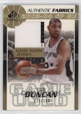 2003-04 SP Game Used - Authentic Fabrics - Gold #TD-J - Tim Duncan /100