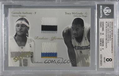 2003-04 Skybox Autographics - Rookies Affirmed - Dual Jersey Patches #RAP-CA/TM - Carmelo Anthony, Tracy McGrady /50 [BGS 8 NM‑MT]