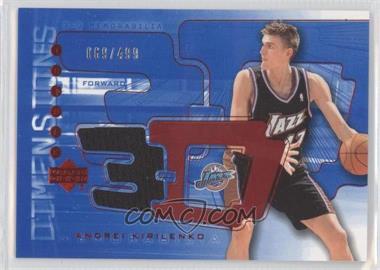 2003-04 Upper Deck Triple Dimensions - 3-D Memorabilia - Shooting Shirt #3DS18 - Andrei Kirilenko /499