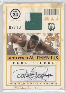 2004-05 Fleer Authentix - Auto Jersey Authentix - Patch Numbered to 10 #AJA-PP - Paul Pierce /10