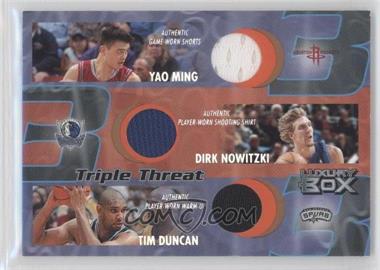 2004-05 Topps Luxury Box - Triple Threat Relics - Tier Reserved #TT-MND - Yao Ming, Dirk Nowitzki, Tim Duncan /200