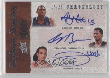 2007-08 Upper Deck Chronology - Freshman Registry Triple Autographs #FR-HBN - Al Horford, Corey Brewer, Joakim Noah /25