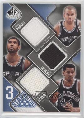 2009-10 SP Game Used - 3 Star Swatches - Level 2 #3S-DGP - Tony Parker, Tim Duncan, George Gervin /50