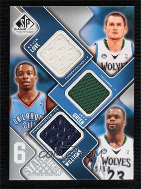 2009-10 SP Game Used - 6 Star Swatches #_LGWFHW - Kevin Love, Jeff Green, Shelden Williams, Raymond Felton, Devin Harris, Dwyane Wade /99