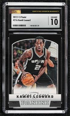 2012-13 Panini - [Base] #216 - Kawhi Leonard [CSG 10 Gem Mint]