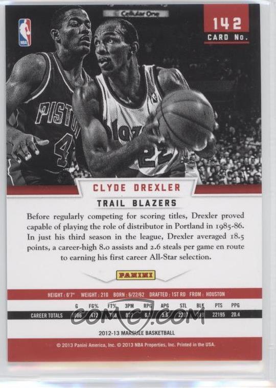 2012 13 Panini Marquee Base 142 Clyde Drexler