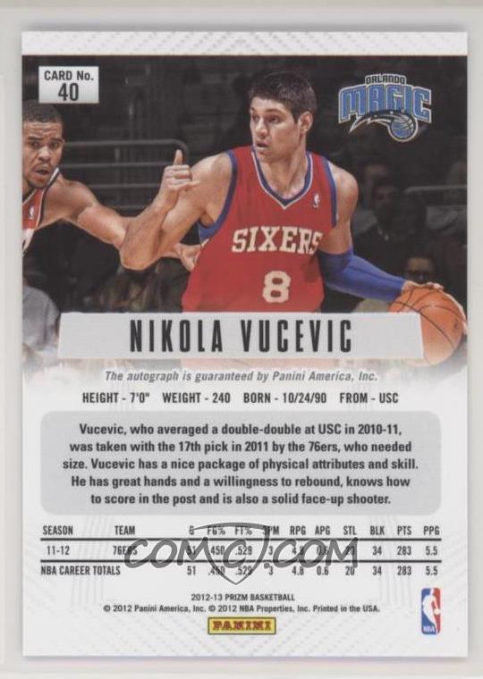 2012 13 Panini Prizm Autographs 40 Nikola Vucevic