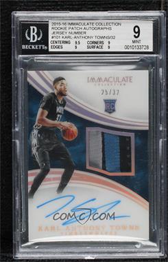2015-16 Panini Immaculate Collection - [Base] - Jersey Number #101 - Rookie Patch Autographs - Karl-Anthony Towns /32 [BGS 9 MINT]