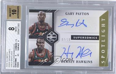 2015-16 Panini Limited - Limited Duos Signatures - Spotlight Gold #LD-SEA - Gary Payton, Hersey Hawkins /10 [BGS 8 NM‑MT]