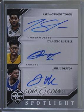 2015-16 Panini Limited - Limited Trios Signatures - Spotlight Silver #LT-TOP3 - D'Angelo Russell, Karl-Anthony Towns, Jahlil Okafor /25