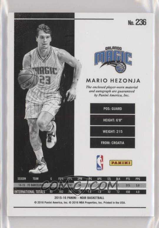 2015 16 Panini Noir Base 236 Auto Patch Color Rookies