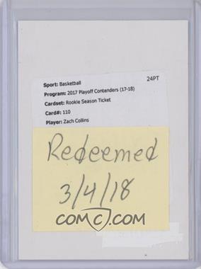 2017-18 Panini Contenders - [Base] #110.1 - Rookie Ticket - Zach Collins /125 [Being Redeemed]