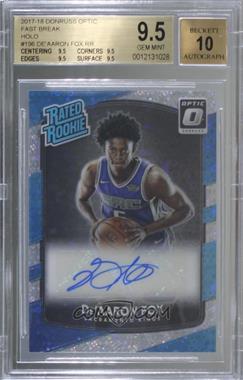 2017-18 Panini Donruss Optic - [Base] - Fast Break Prizm Signatures #196 - Rated Rookie - De'Aaron Fox [BGS 9.5 GEM MINT]