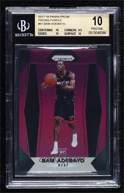 2017-18 Panini Prizm - [Base] - Purple Prizm #51 - Bam Adebayo /75 [BGS 10 PRISTINE]