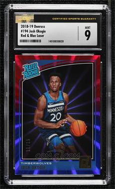 2018-19 Panini Donruss - [Base] - Holo Red and Blue Laser #194 - Rated Rookies - Josh Okogie /15 [CSG 9 Mint]